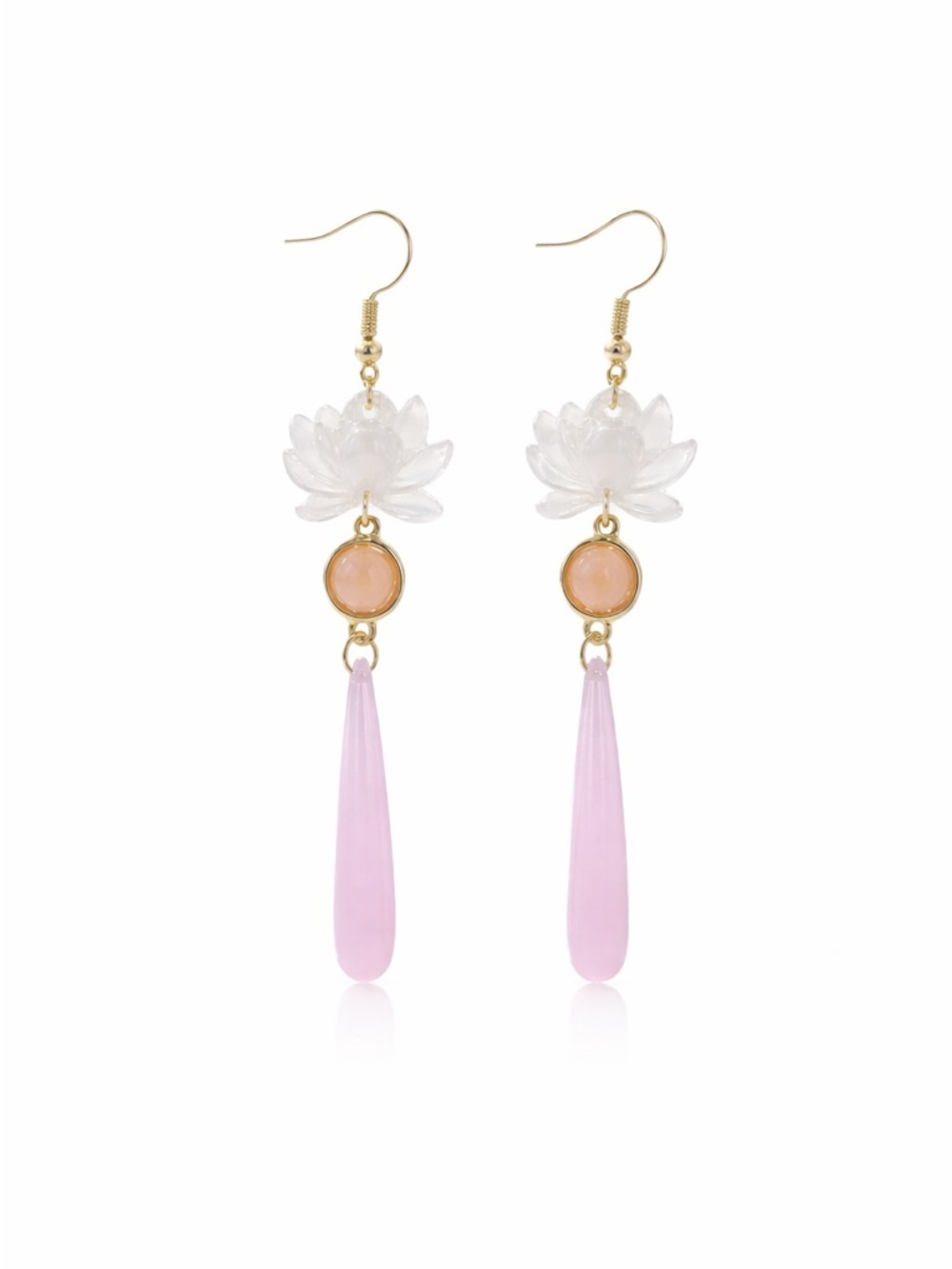 Pink and White Lotus Statement Earrings
